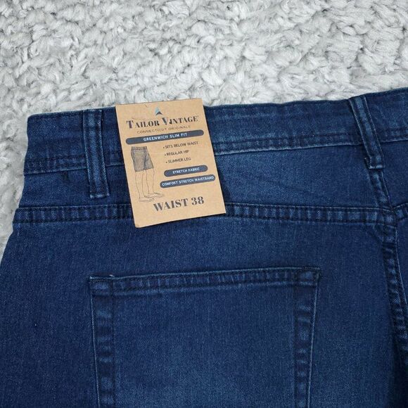Tailor Vintage Greenwich Slim Fit Stretch Smart Denim Jean Shorts Size 38 Blue - Picture 3 of 9